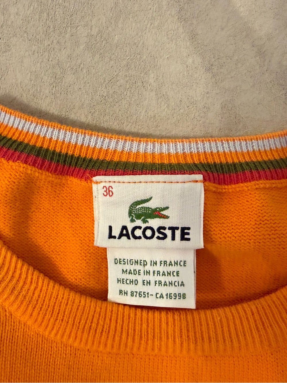 Vintage Collector Lacoste Made in France Orange Crewneck Knit Sweater XS-S FR 36 - Picture 3 of 17